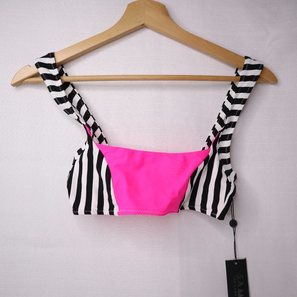 Same Los Angeles bikini top size small neon pink black white nwt Luxury swimwear - Picture 1 of 6